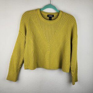 Express Chartreuse Green Cotton Wool Blend Ribbed Crewneck Sweater sz S